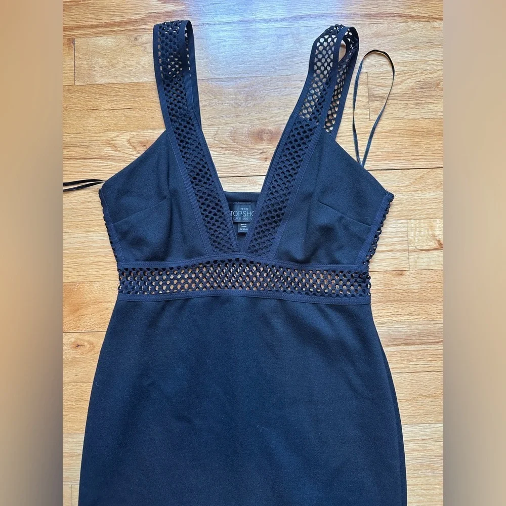 Topshop Black Mesh Cutout Bodycon Black Mini Dress - Picture 2 of 5